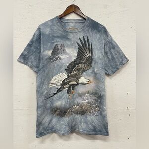 The Mountain Bald Eagle Flying Tie Dye Tee, Size L, Dark Gray and Black, Faded